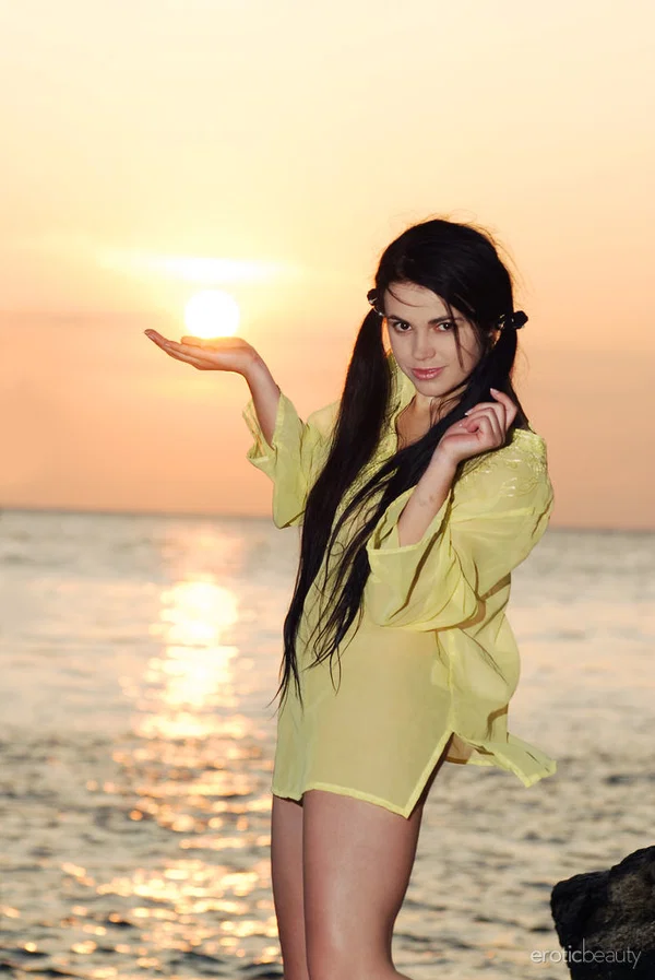 Cute brunette Janet B shows her tits & twat while at the sea in long pigtails  - Outdoor, Big Tits, Pigtails, Hairy, Model, Face, Spreading, Asshole, Babe, Legs  - Photo 3