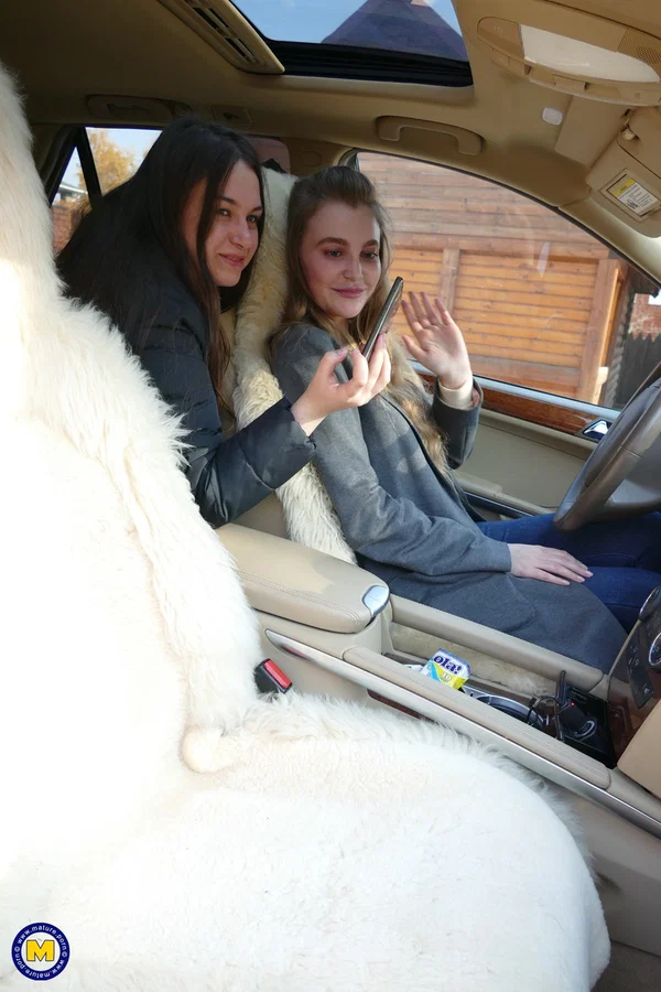 Long haired European lovers take a selfie in the car before lesbian sex action  - Selfie, Outdoor, Lesbian, Teen, Reality, Clothed, European, Amateur, Cute  - Photo 11
