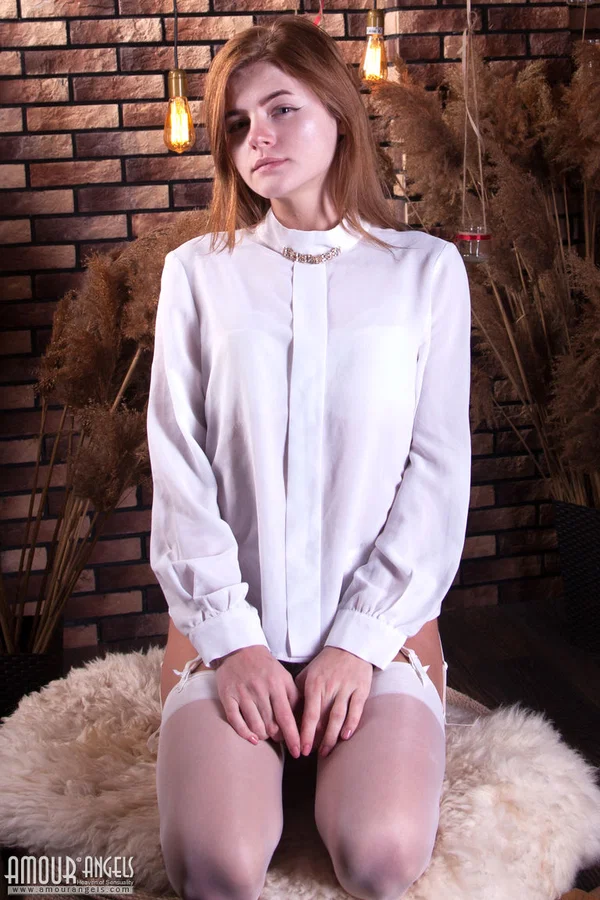 Young looking redhead Persik completely exposes her slender figure  - Stockings, Redhead, Tiny Tits, Teen, Panties, Pussy, Ass, Beautiful, Solo, Shaved  - Photo 1
