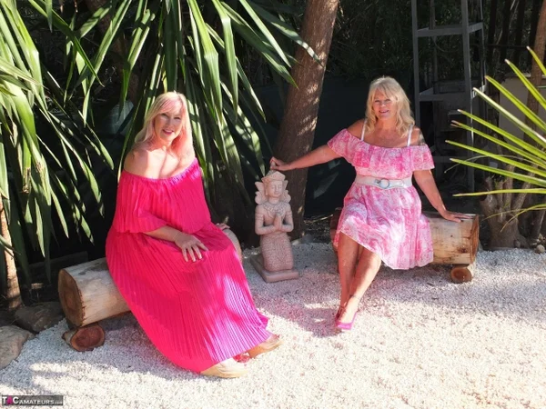 Older blonde pumpers Melody and Randy Raz flashed their panties while outdoors  - Mature, Upskirt, Thick, Lesbian, Chubby, Curvy, BBW, Outdoor, Clothed, Skirt  - Photo 2