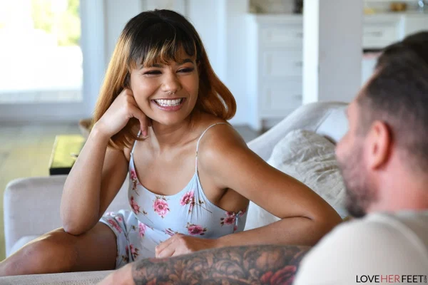 Tiny Latina babe Apryl Rein gets her toes sucked before giving a footjob  - Skirt, Upskirt, Short Hair, Feet, Sexy, Spreading, Petite, Redhead, Tiny Tits, Panties  - Photo 12
