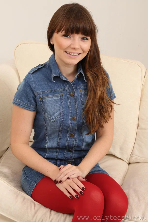 Brunette Helen G stripping off cute denim outfit and posing in pantyhose  - Socks, Petite, Pantyhose, Undressing, Teen, Amateur, Jeans, Lingerie, Tiny Tits, Shorts  - Photo 3