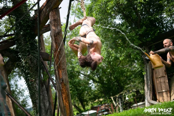 Naked girls are suspended from a backyard tree with block and tackle  - Tattoo, Piercing, Bikini, Fetish, Outdoor, BDSM, Teen, Bondage, Wet, PAWG  - Photo 13