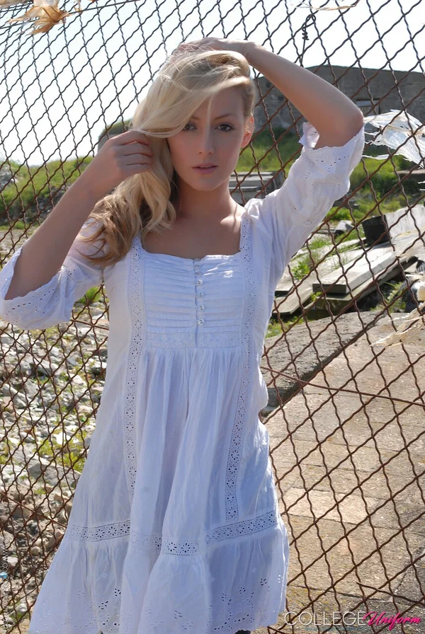Cute blonde babe Alana Chase posing in her gorgeous outfit outdoors  - College, Schoolgirl, Uniform  - Photo 8