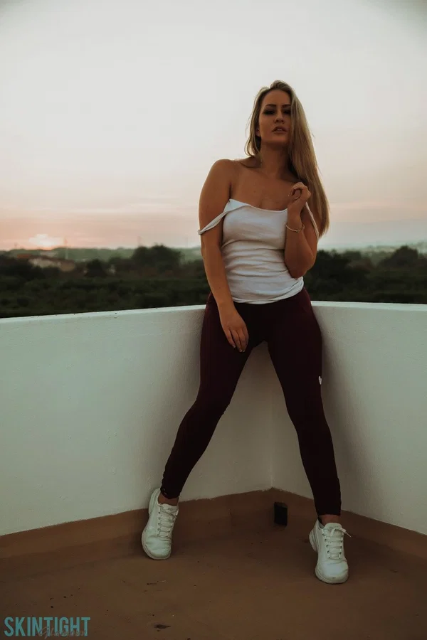 Blonde chick Candice Collyer doffs black leggings to get naked on a balcony  - MILF, Yoga Pants, Outdoor, Big Tits, Clothed, Natural Tits, Panties, Beautiful, Blonde, Ass  - Photo 3