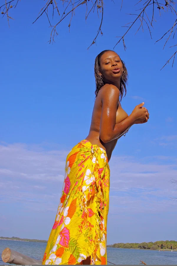 Big-breasted ebony teen Tierra flaunting her oiled naked body outdoors  - African, Oiled, Ebony, Centerfold, Perfect, Saggy Tits, Armpit, Outdoor, Black, Sandals  - Photo 5
