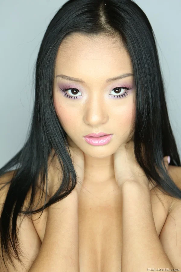 Petite Asian Alina Li poses erotically in pink lace lingerie & teases topless  - Asian, Skinny, Pretty, Teen, Cute, Big Tits, Non Nude  - Photo 15