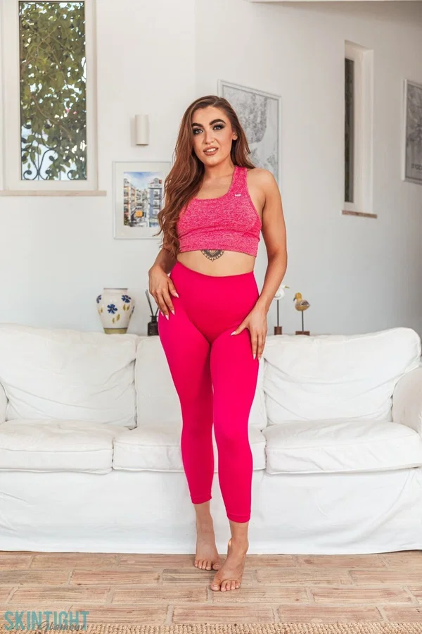 British model Blossom May removes pink yoga pants to pose nude  - Yoga Pants, Ass, Tattoo, Redhead, Big Tits, Natural Tits, PAWG, Clothed, Feet, British  - Photo 1