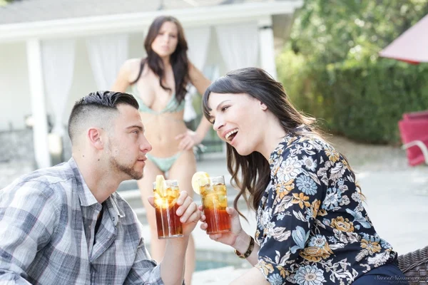 Busty MILF Dana DeArmond flirts with GF's man flaunting long legs & cleavage  - Reality, Outdoor, MILF, Pornstar, Threesome, Mature, Teen, Bikini, High Heels, Legs  - Photo 5