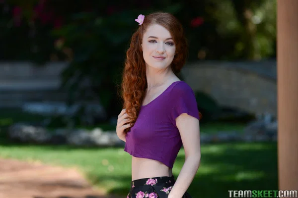 Redhead natural tits Abbey Rain lifts up her skirt showing tight ass and pussy  - Redhead, Outdoor, Teen, Skinny, Curly, Cute, Pussy, Non Nude  - Photo 12