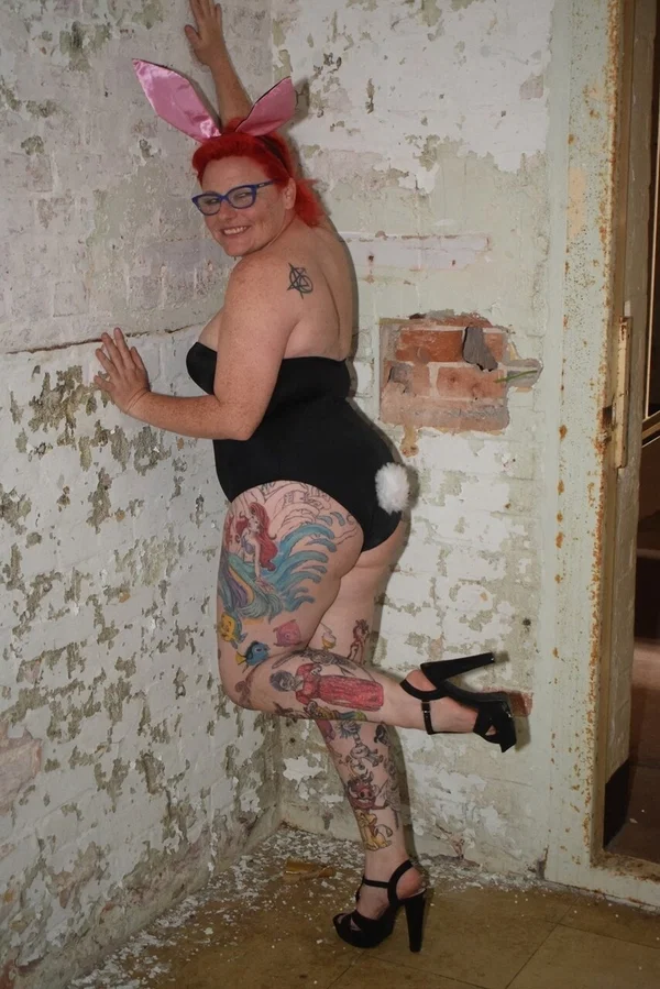 Tattooed redhead Mollie Foxxx models in a bunny costume and glasses  - Amateur, Mature, Cosplay, BBW, Curvy, Ass, Thick, Chubby, Glasses, Redhead  - Photo 15