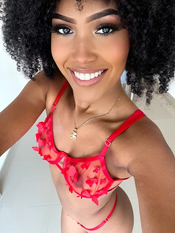 Curly-haired OnlyFans doll Emanuela Ebony poses in her hot red lingerie  - Ebony, Black, African, Amateur, Lingerie, Model, Sexy, Glamour, Ass, Non Nude  - Photo 15