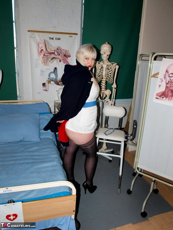 Platinum blonde nurse Samantha exposes her big ass and pussy on a hospital bed  - Cosplay, Nurse, BBW, Mature, Chubby, Curvy, Uniform, Thick, Stockings, Ass  - Photo 2