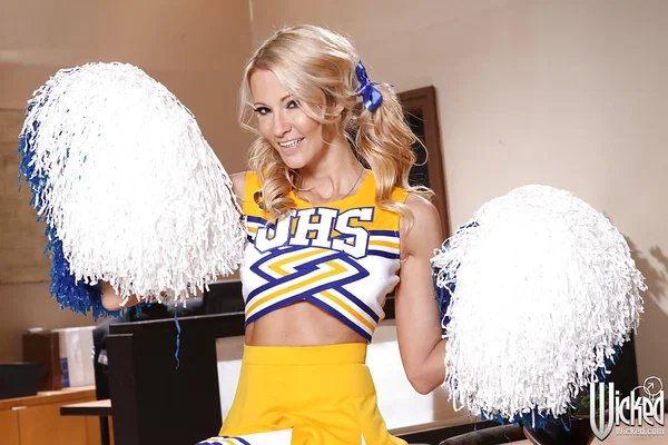 Wooing cheerleader Jessica Drake reveals her tits and pussy  - Cheerleader, MILF, Pornstar, Babe, Big Tits, Ass, Skirt, Blonde, Panties, Legs  - Photo 1