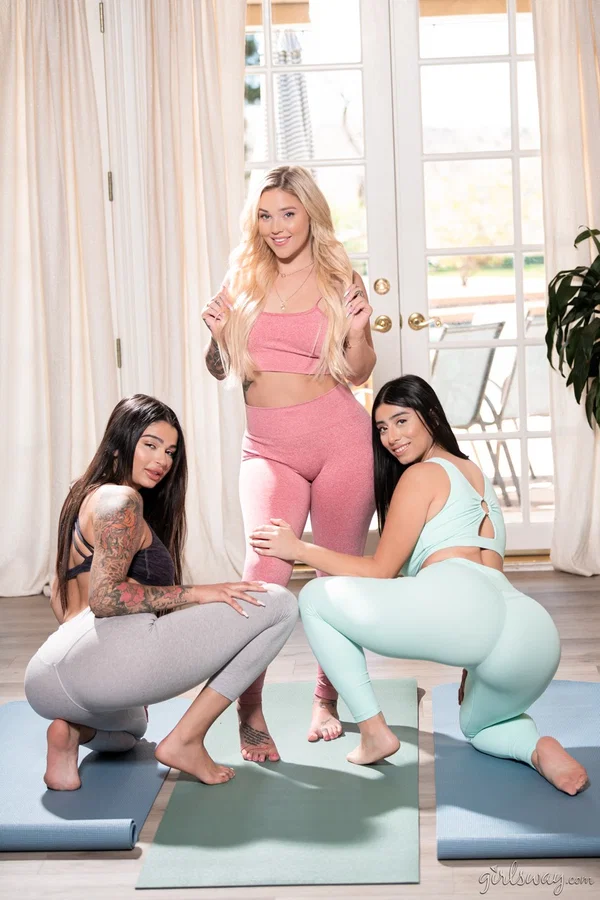 Three big bottomed females do yoga in their workout clothes  - Ass, Arab, Latina, Yoga, Yoga Pants, Tattoo, Threesome, Lesbian, Reality, Teen  - Photo 13