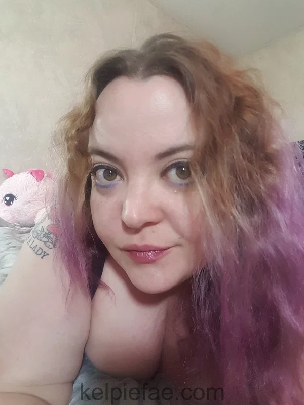 Inked chubby amateur Kelpie Fae poses in black underwear on her bed  - BBW, Selfie, Chubby, Curvy, Thick, MILF, Redhead, Big Tits, Lingerie, Tattoo  - Photo 6