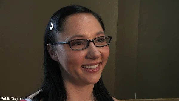 Brunette girl Maggie Mayhem is humiliated in public during a kinky session  - Public, Amateur, Bondage, BDSM, Glasses, Brunette, Pussy, Spreading, White  - Photo 2
