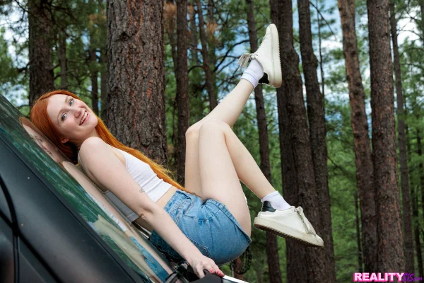 Skinny redhead Scarlet Skies gets naked on a bed before sex with her boyfriend  - Girlfriend, Redhead, Shower, Jeans, Outdoor, Hardcore, Ass, Natural Tits, Shorts, Panties  - Photo 3