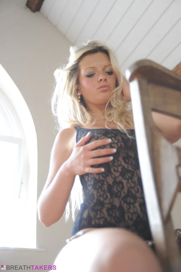 Blonde model Zuziana slip off a black bodysuit to pose nude in an attic room  - Lingerie, Blonde, Bodysuit, Babe, High Heels, Beautiful, Big Tits, Solo, Ass, Glamour  - Photo 6