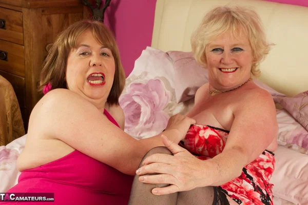 Mature lesbians Claire Knight and Speedy Bee share a double ended dildo  - Granny, Mature, Chubby, Curvy, BBW, Thick, Lesbian, Amateur, Stockings, Kissing  - Photo 14