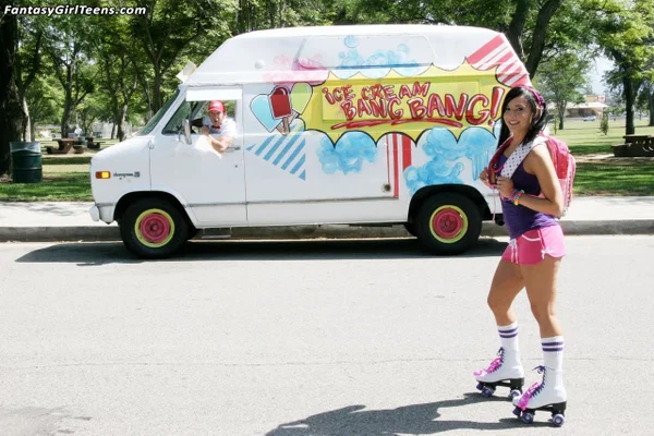 Brunette teen Ashli Orion seduces an ice-cream truck driver and fucks his dick  - Public, Petite, Shorts, Socks, Amateur, Hardcore, Reality, Pigtails, Non Nude, Natural Tits  - Photo 2