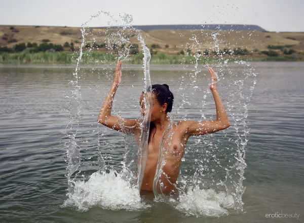 Petite brunette teen Ingaa splashes about while bare naked in the water  - Outdoor, Tiny Tits, Face, Model, Skinny, Wet, Teen, Ass, PAWG, Cute  - Photo 4