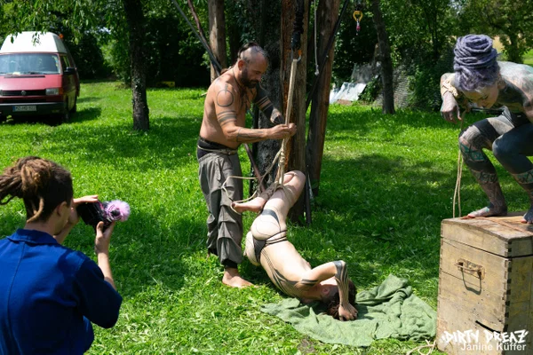 Naked girls are suspended from a backyard tree with block and tackle  - Tattoo, Piercing, Bikini, Fetish, Outdoor, BDSM, Teen, Bondage, Wet, PAWG  - Photo 5