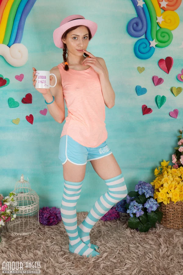 Cute teen Raisa removes a hat and OTK socks on her way to posing nude  - Skinny, Amateur, Teen, Pussy, Shorts, Panties, Ass, Shaved, Feet, Pigtails  - Photo 3