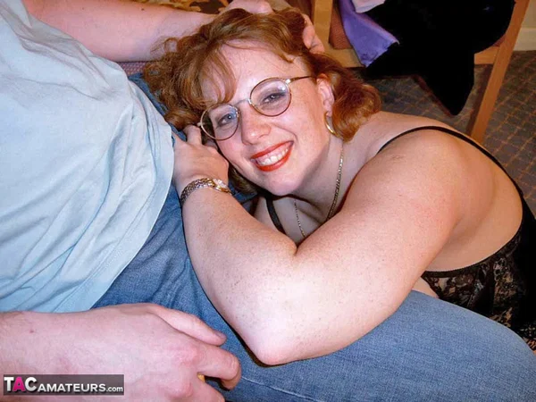 UK amateur Curvy Claire wears her glasses during oral sex with a man  - Small Cock, BBW, Pussy Licking, Mature, Glasses, Chubby, MILF, Thick, Curvy, Big Tits  - Photo 1