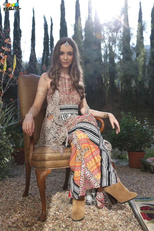 Bohemian brunette beauty Tali Dova poses in her hippy gown in the garden  - Clothed, Outdoor, Dress, Non Nude, Skirt, Beautiful, Brunette, Solo, Babe  - Photo 9
