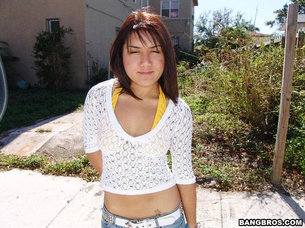 Cute Latina girl Vivi gets her natural tits sprayed with a warm load  - Latina, Public, Jeans, Cumshot, Amateur, Outdoor, Short Hair, Tiny Tits, Brunette, Non Nude  - Photo 3