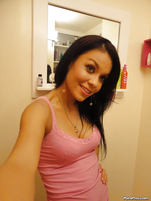 Hot chick Ruby Knox taking selfies in mirror while removing her clothes  - Selfie, Girlfriend, Bath, Panties, Nipples, Brunette, Ass, Babe, Clothed, Big Tits  - Photo 1