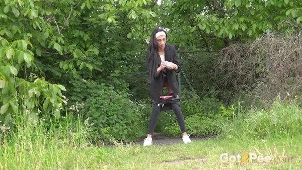 Brunette chick Nicky pulls down her pants to pee near the bushes  - Pissing, Public, Outdoor, Beautiful, Solo, European, Brunette, Babe, Ass, PAWG  - Photo 11