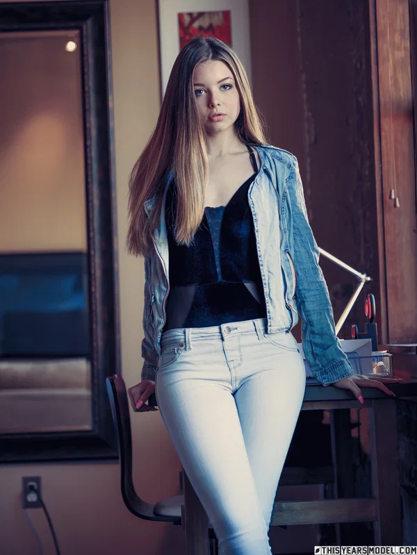 Gorgeous girl Lana Lea takes off denim clothing to model in the nude  - Jeans, Clothed, Amateur, Lingerie, Ass, Tiny Tits, Natural Tits, Model, High Heels, PAWG  - Photo 1