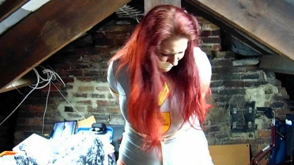 Redheaded plumper Mada Rose is tied to an attic post while clothed and gagged  - BDSM, Bondage, Uniform, Socks, Non Nude, Clothed, Skirt, Redhead, High Heels  - Photo 12