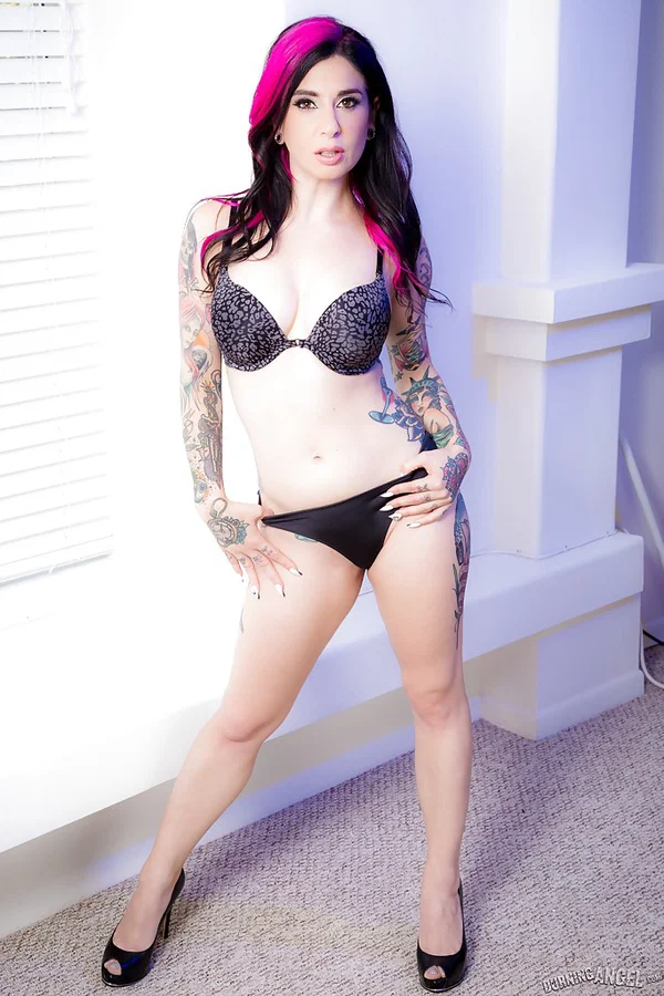 Alternative chick Joanna Angel posing fully clothed in high heels  - Tattoo, MILF, Arab, Ass, Skirt, Beautiful, High Heels, Spreading, Clothed, Lingerie  - Photo 6