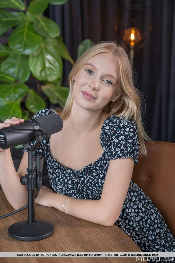Skinny blonde teen Liby Nicole gets totally naked during a mic session  - Ass, Close Up, Shaved, Teen, Nipples, Pussy, Clothed, Skinny, Tiny Tits, Model  - Photo 1