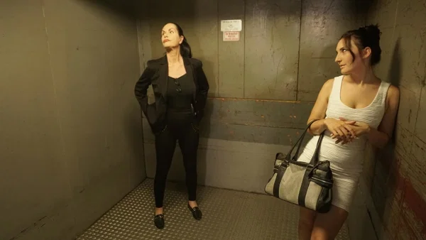 Amateur sweetie Melissa gets rammed in an elevator by two dudes  - German, Pornstar, European  - Photo 3
