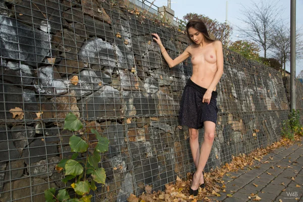 Beautiful Russian teen Leona Mia poses and goes topless at the park  - Public, POV, Russian, Tiny Tits, Outdoor, Natural Tits, Skirt, High Heels, Dress, Skinny  - Photo 16