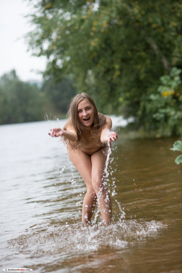 Naked teen with a nice ass wades into a backwater on her birthday  - Hairy, Teen, Outdoor, Wet, Beautiful, Brunette, Cute, Tiny Tits, Glamour, Model  - Photo 15