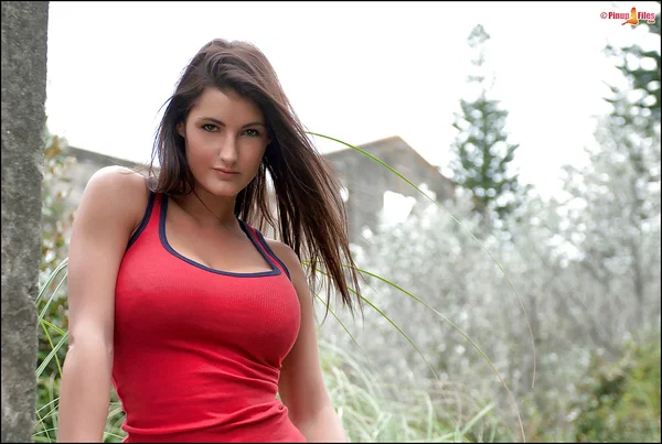 Brunette Euro babe Emma Twigg freeing large natural tits and ass outdoors  - Natural Tits, European, Beautiful, Outdoor, Babe, Panties, Big Tits, Ass, Solo, Lingerie  - Photo 14