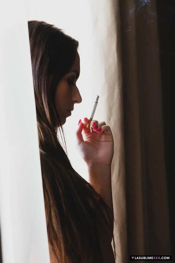 Spanish teen Nata Lee masturbates in her stockings after smoking a cigarette  - Smoking, Italian, Spanish, Beautiful, Teen, Brunette, Natural Tits, Latina, Erotic, Face  - Photo 5
