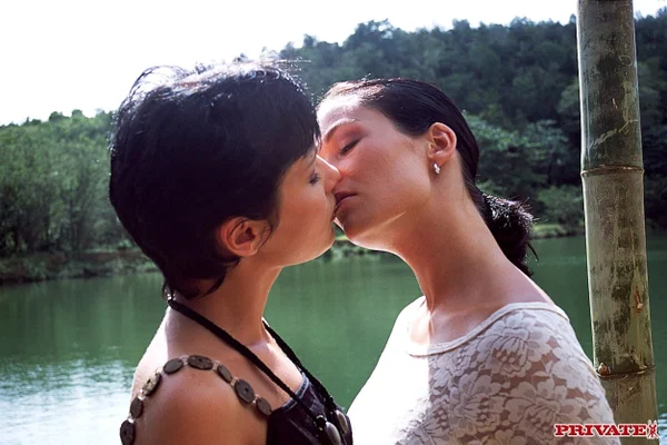 Euro MILFs Barbara Voice & Cleare get screwed in an outdoor 3some by the water  - Outdoor, MILF, Short Hair, Groupsex, Kissing, Hungarian, Natural Tits, Glasses, Panties, Legs  - Photo 13