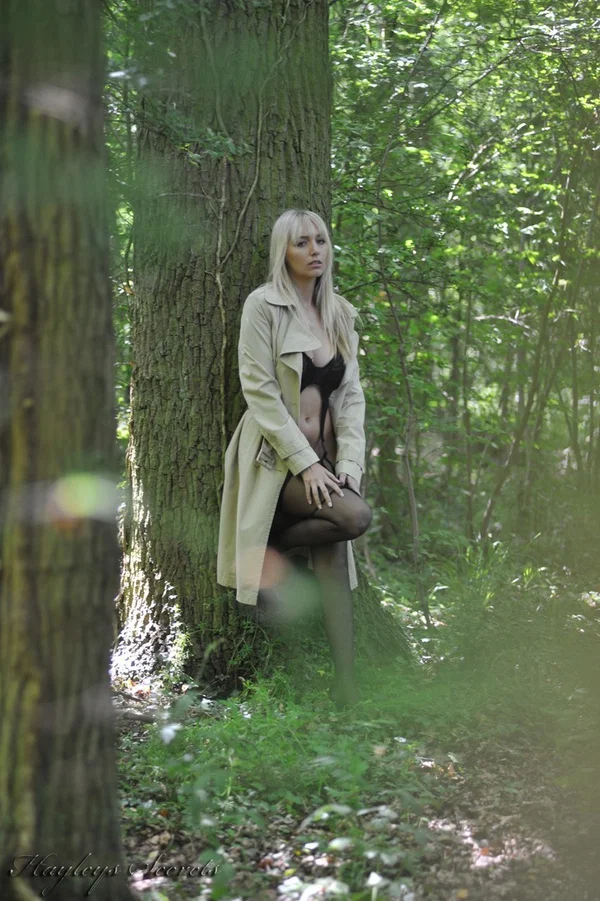 Hot blonde Hayley Marie Coppin looses her nice tits while in the woods  - Outdoor, Beautiful, MILF, Lingerie, Stockings, Clothed, Natural Tits, Solo, Nipples, Skinny  - Photo 7