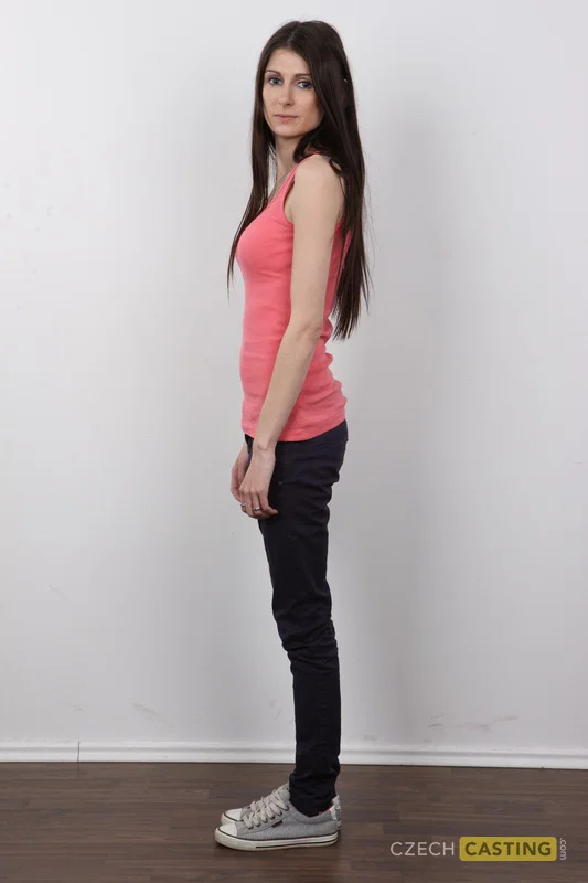 Amateur model with long hair stands fully clothed and then totally naked  - Saggy Tits, Close Up, Czech, Nipples, Casting, Panties, Amateur, Lingerie, Jeans, Ass  - Photo 3