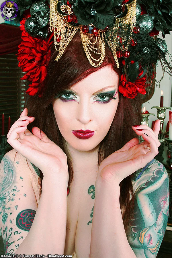 Inked redheaded Goth Penny Poison displays her split tongue during solo action  - Tattoo, Lingerie, Fetish, Redhead, Boots, PAWG, Pussy, Spreading, Face, Shaved  - Photo 12
