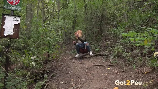 Blonde girl Chrissy Fox gets caught taking a piss while out in the woods  - Pissing, Jeans, Redhead, Blonde, Outdoor, Czech, Spreading, Pussy, Undressing, Shaved  - Photo 13