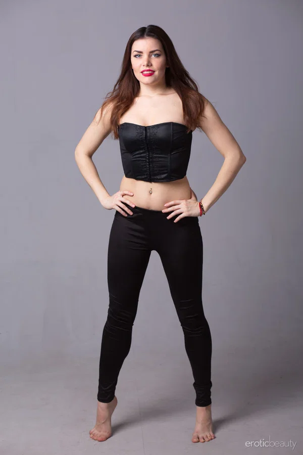 Dark haired teen Bela peeks off black leggings to model totally naked  - Teen, Pussy, Ass, Close Up, Nipples, Babe, Tiny Tits, Feet, Undressing, Glamour  - Photo 1