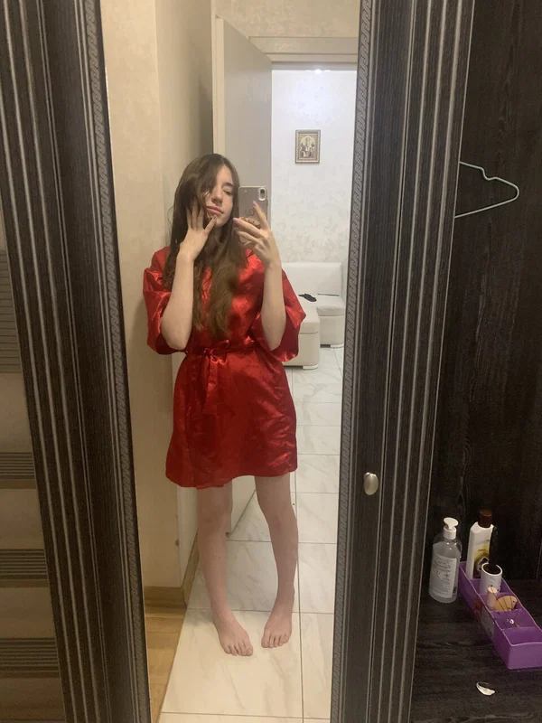 Pretty teen Lady Anika releases her firm breasts from a red satin robe  - Selfie, Amateur, Non Nude, Cute, Teen, Feet, Babe, Beautiful, Solo, Brunette  - Photo 10