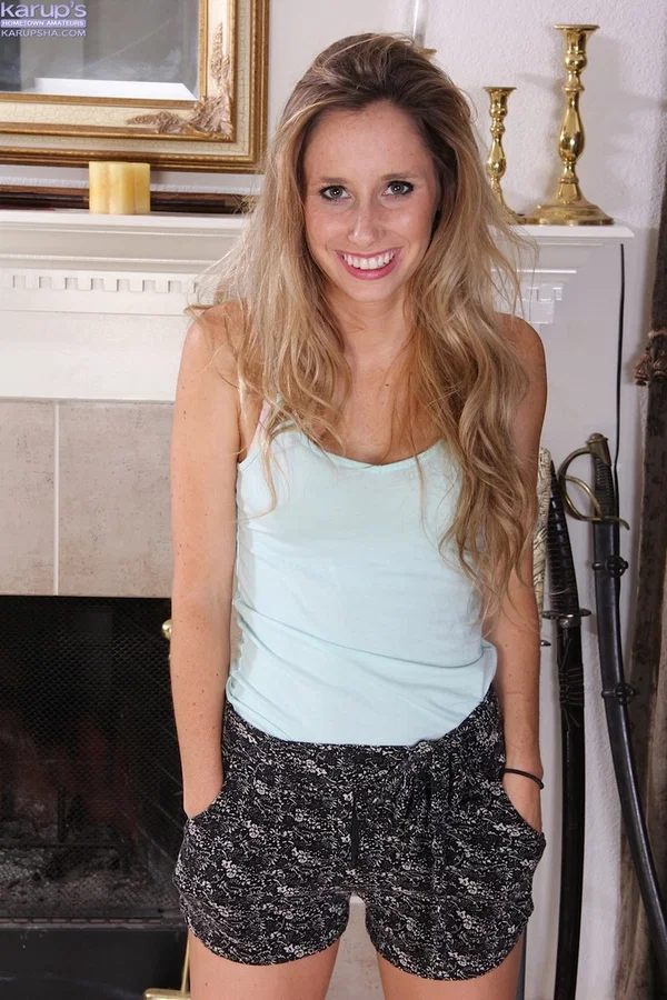 Teen first timer takes off her clothes on carpet in front of unlit fireplace  - Pussy, Amateur, Teen, Ass, Clothed, Shorts, Shaved, Lingerie, Tiny Tits, Spreading  - Photo 1